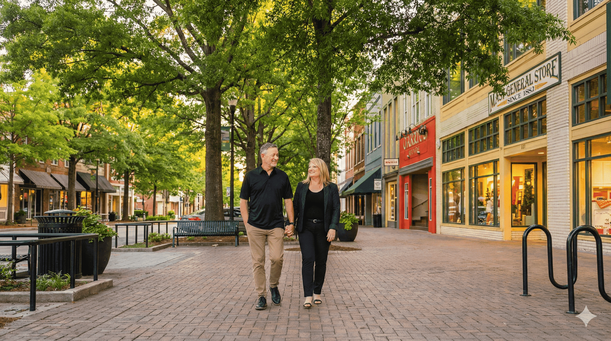 Bo and Nikki Cable walking on Main Street - Greenville SC Real Estate Blog authors