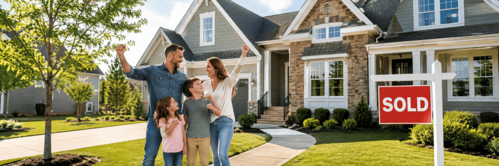 Family celebrating selling their home in Greenville SC